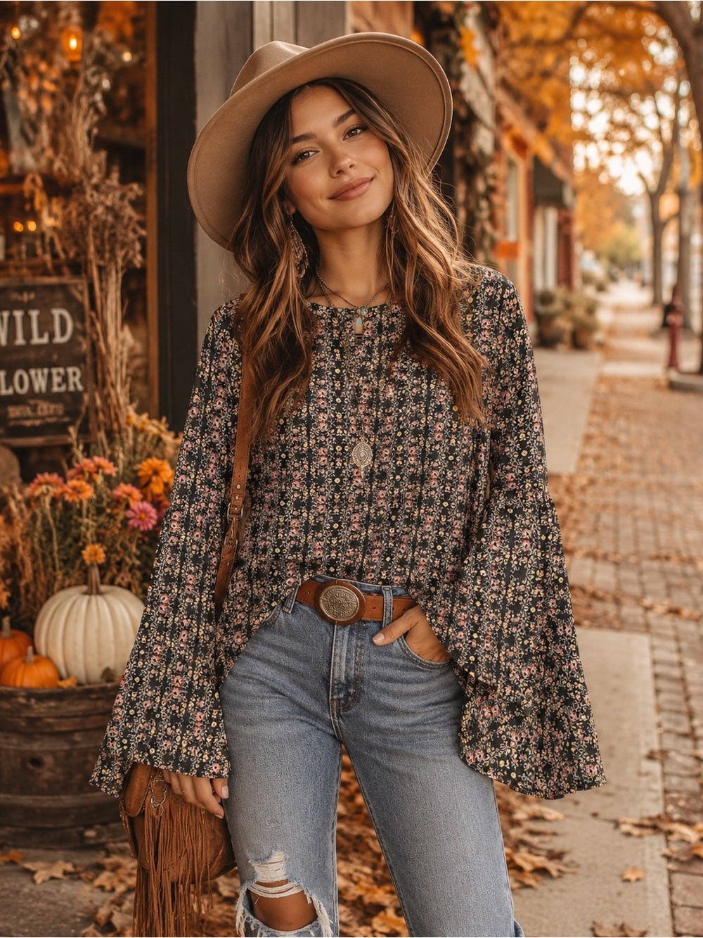 Mimi Chica Floral Bell Sleeve Blouse – Size Small